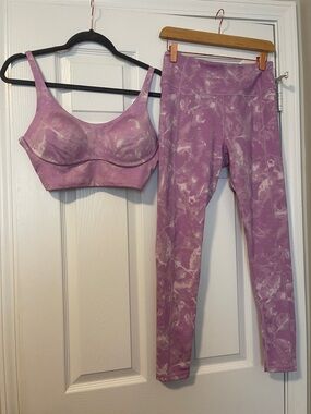 Lavender Tie-Dye Sports Bra and Legging Set